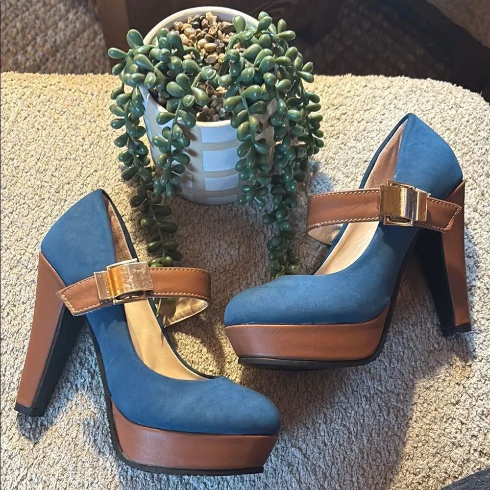 Blue and Brown Women's Platform Heels
